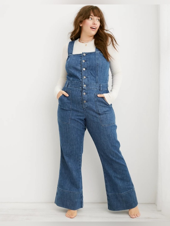 aerie Pants - Aerie Kick Flare Overol denim